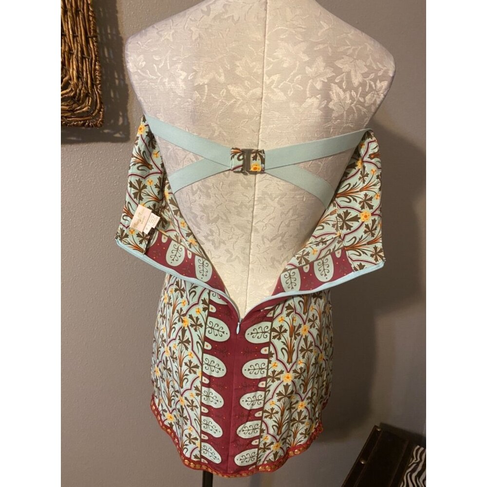 Tracy Reese NY Womens Top Blue Wine Gold 8 Medium Boned Bust Silk - Picture 6 of 9